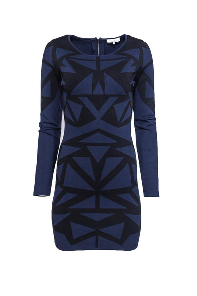 Current Boutique-Parker - Black & Blue Long-Sleeve Bandage Dress Sz M