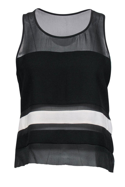 Current Boutique-Parker - Black Cropped Tank w/ White Stripe & Sheer Paneling Sz S