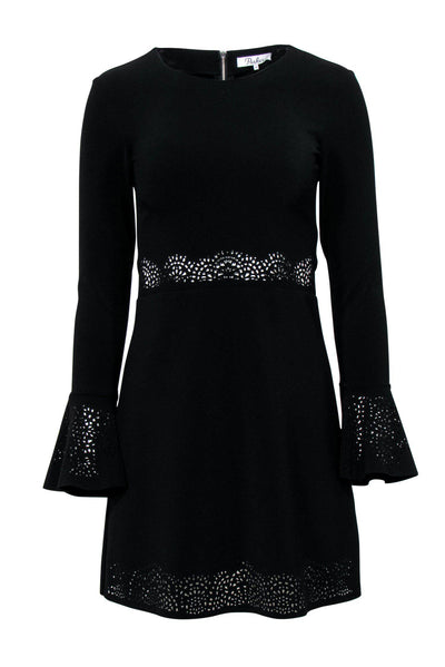 Current Boutique-Parker - Black Fit & Flare Dress w/ Bell Sleeves & Geometric Cutouts Sz XS