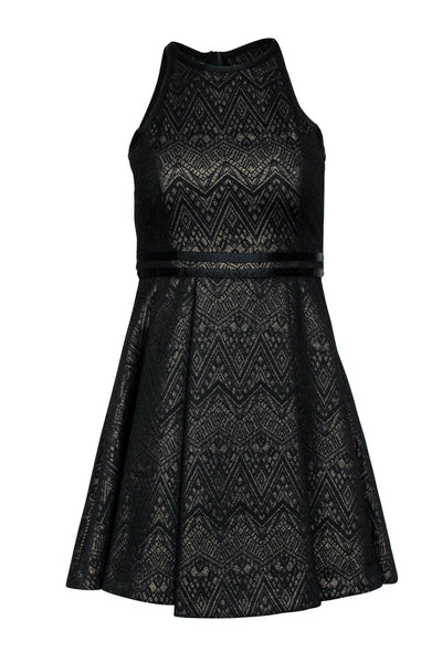 Current Boutique-Parker - Black & Gold Art Deco Fit & Flare Dress Sz XS