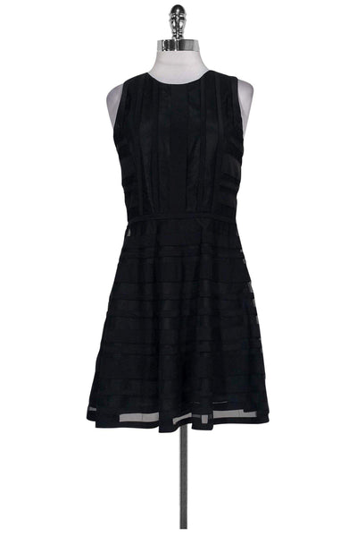 Current Boutique-Parker - Black Mesh Striped Flared Dress Sz S
