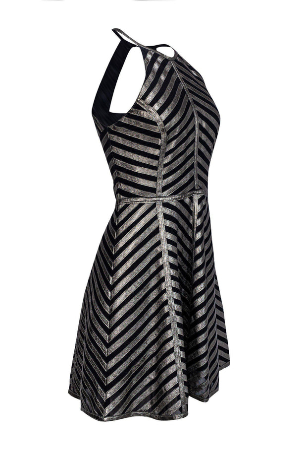 Current Boutique-Parker - Black & Metallic Pewter Striped Dress Sz M