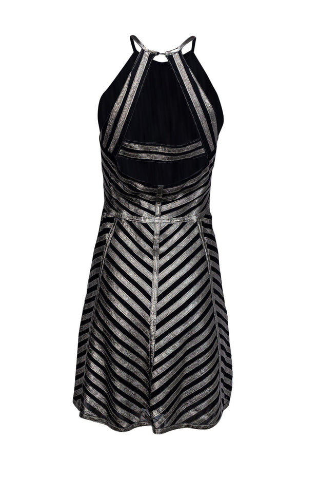 Current Boutique-Parker - Black & Metallic Pewter Striped Dress Sz M