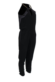 Current Boutique-Parker - Black Mock-Halter Neck Jumpsuit w/ Gold-Toned Chain Sz XS