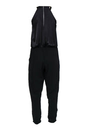 Current Boutique-Parker - Black Mock-Halter Neck Jumpsuit w/ Gold-Toned Chain Sz XS