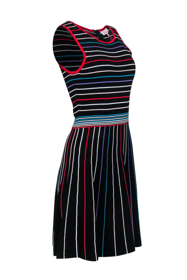 Current Boutique-Parker - Black & Multi Striped A-Line Knit Dress Sz M