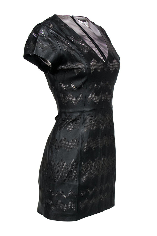 Current Boutique-Parker - Black Perforated Leather Sheath Dress w/ Laser Cutouts Sz M