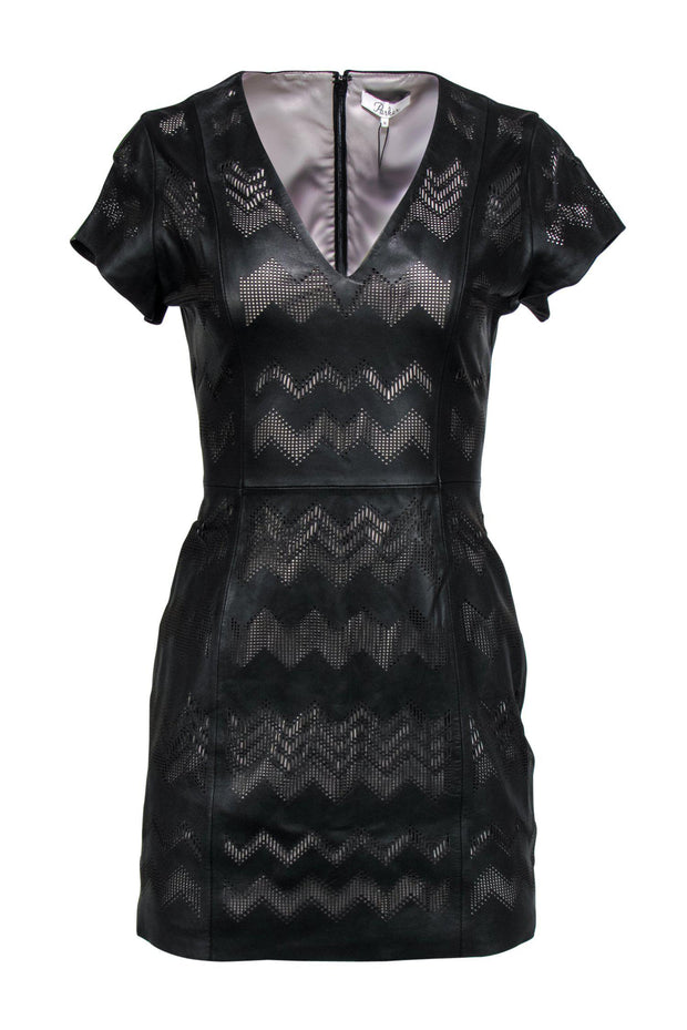 Current Boutique-Parker - Black Perforated Leather Sheath Dress w/ Laser Cutouts Sz M