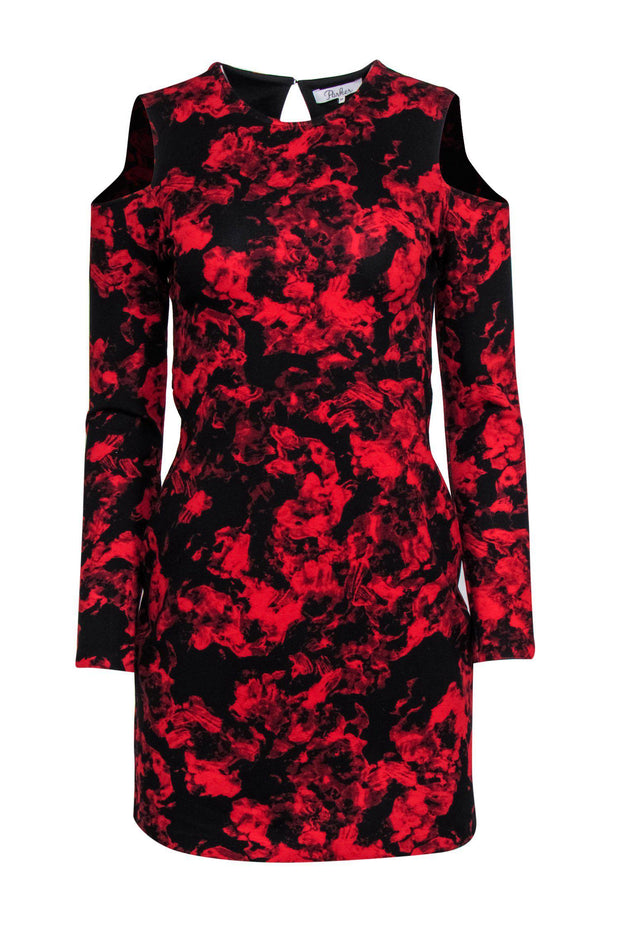 Current Boutique-Parker - Black & Red Floral Print Cold Shoulder Bodycon Dress Sz M