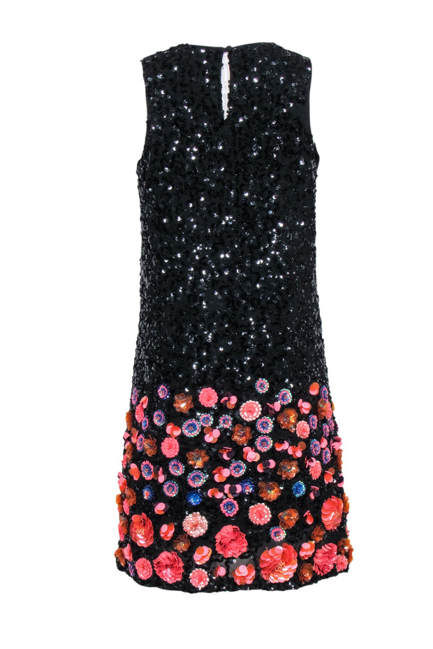 Current Boutique-Parker - Black Sequin Sleeveless Shift Dress w/ Floral Embellishment Sz 4