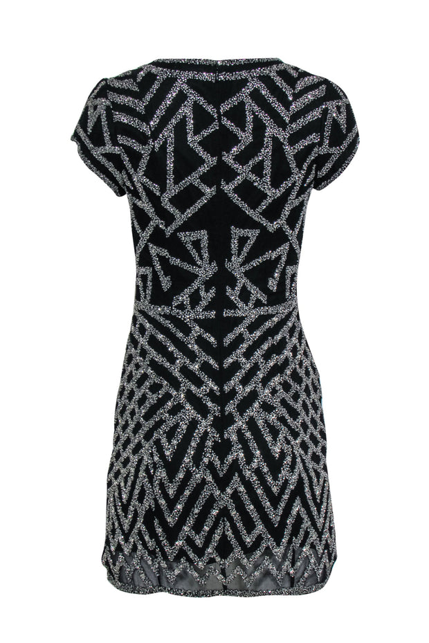 Current Boutique-Parker - Black Short Sleeve Beaded Art Deco Cocktail Dress Sz S