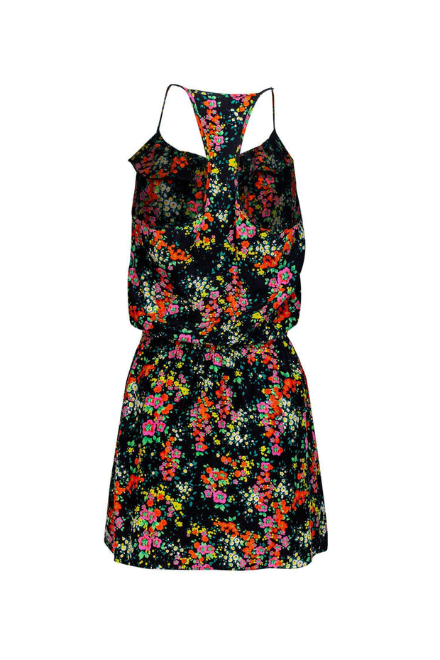 Current Boutique-Parker - Black Silk Dress w/ Multicolor Floral Print Sz XS