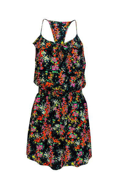 Current Boutique-Parker - Black Silk Dress w/ Multicolor Floral Print Sz XS