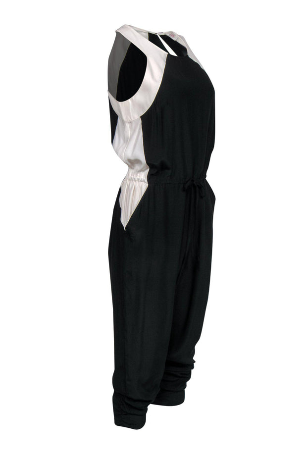 Current Boutique-Parker - Black Silk Jumpsuit w/ White Paneling Sz L