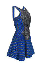 Current Boutique-Parker - Black & Silver Metallic Dress w/ Blue Ribbons Sz XS
