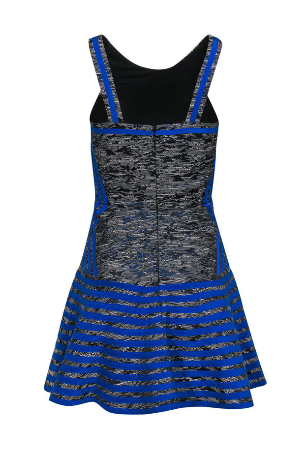 Current Boutique-Parker - Black & Silver Metallic Dress w/ Blue Ribbons Sz XS