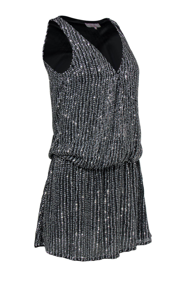 Current Boutique-Parker - Black & Silver Sequined Drop-Waisted Dress Sz XS