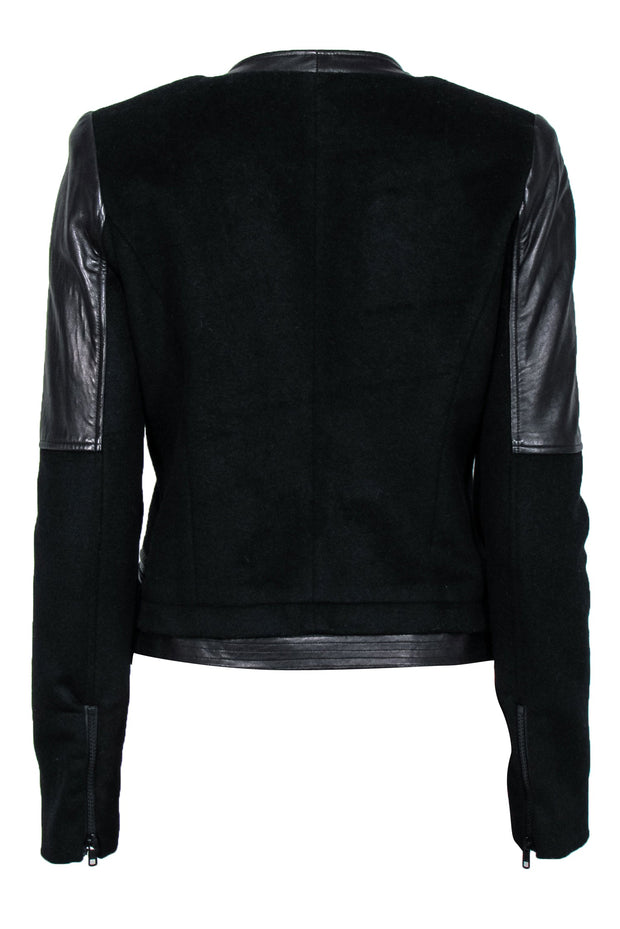 Current Boutique-Parker - Black Wool Blend Moto Jacket w/ Leather Accents Sz L