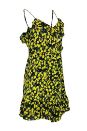Current Boutique-Parker - Black & Yellow Lemon Print Ruched Sheath Dress Sz M