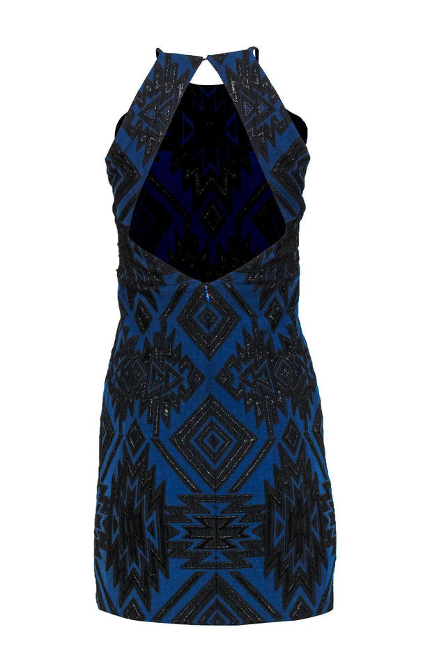 Current Boutique-Parker - Blue & Black Aztec Print Sleeveless Sheath Dress w/ Metallic Threading Sz M