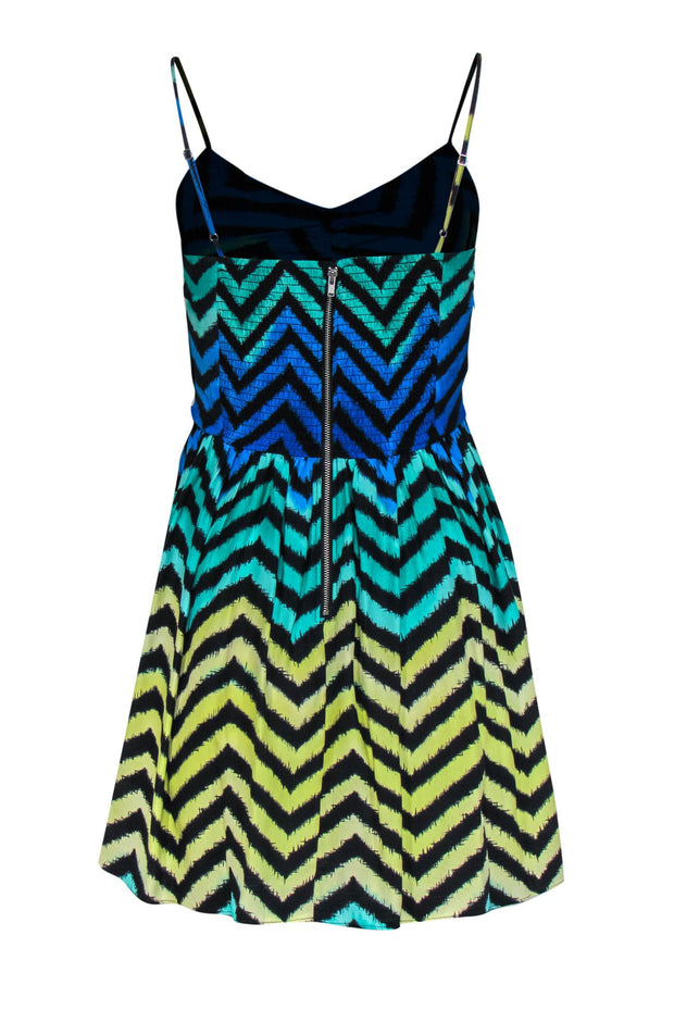 Current Boutique-Parker - Blue & Green Marbled Striped Silk Ruched Dress Sz XS