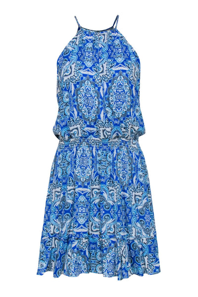 Current Boutique-Parker - Blue Paisley Printed "Glacius" Smocked Waist Mini Dress Sz M