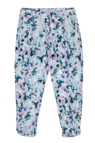 Current Boutique-Parker - Blue & Purple Floral Print Skinny Trousers Sz 4