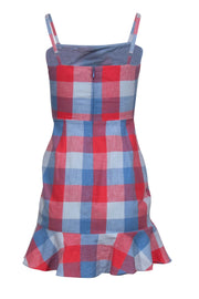 Current Boutique-Parker - Blue & Red Checkered Sleeveless Ruffled Sheath Dress Sz 0