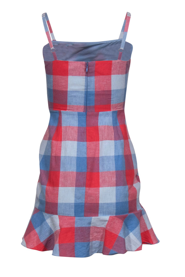 Current Boutique-Parker - Blue & Red Checkered Sleeveless Ruffled Sheath Dress Sz 0