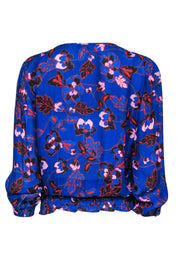 Current Boutique-Parker - Blue & Red Floral Print Button-Front Peasant Top Sz M