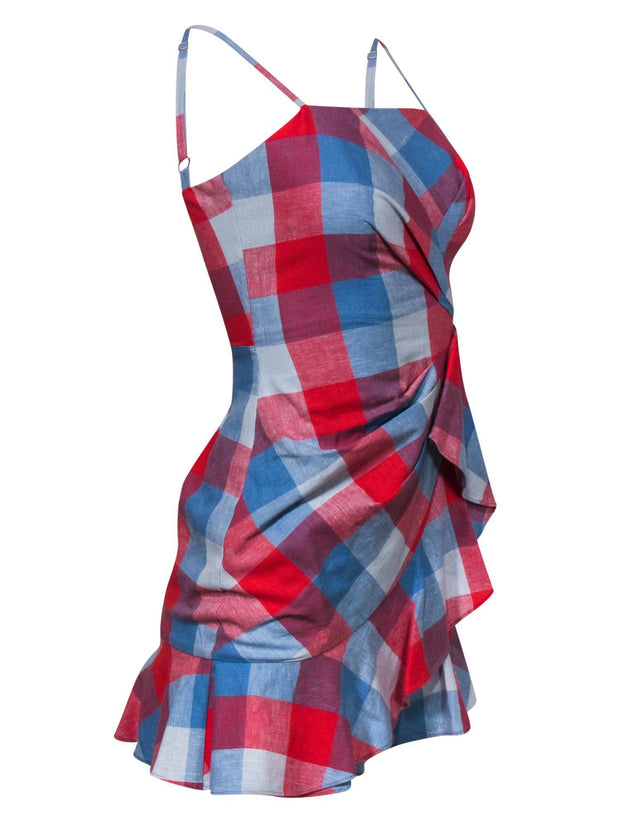Current Boutique-Parker - Blue & Red Plaid Sheath Dress w/ Ruffles Sz 00