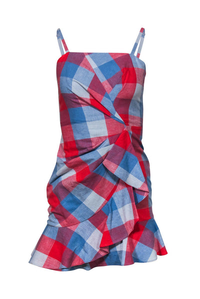 Current Boutique-Parker - Blue & Red Plaid Sheath Dress w/ Ruffles Sz 00