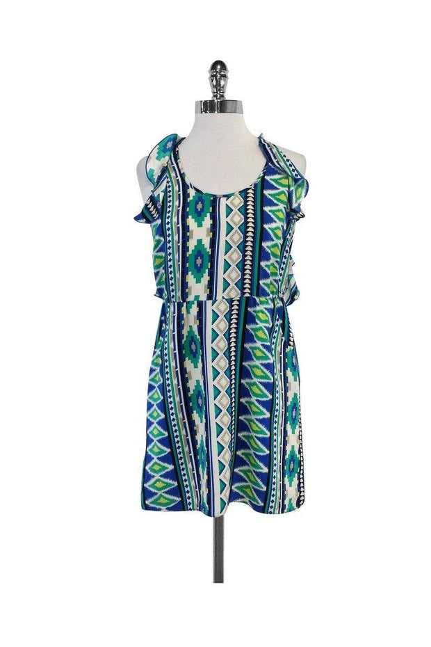 Current Boutique-Parker - Blue Tone Silk Geo Print Dress Sz XS