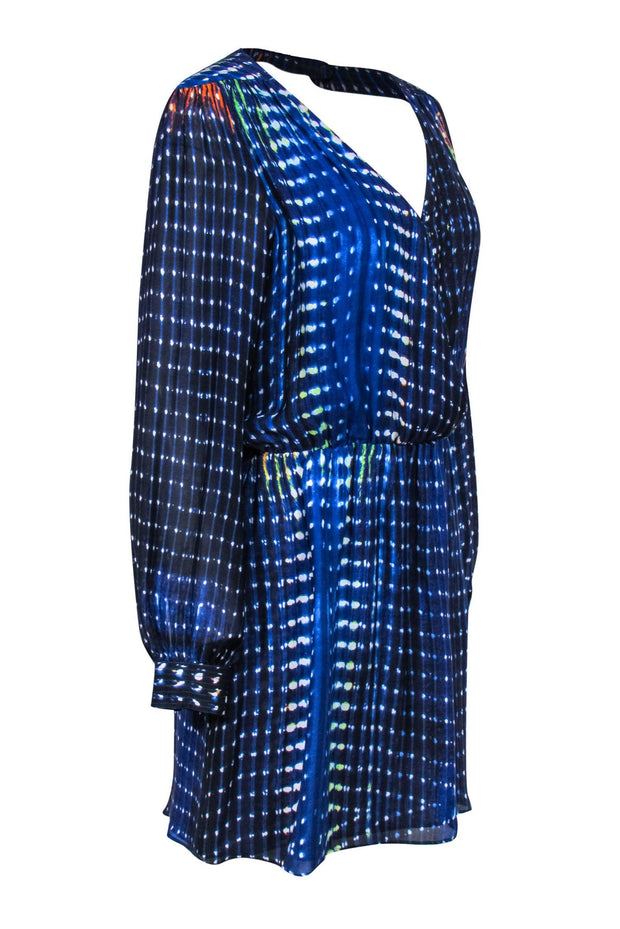 Current Boutique-Parker - Blue & White Print Surplice Silk Dress Sz L