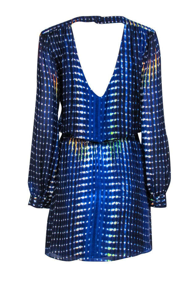 Current Boutique-Parker - Blue & White Print Surplice Silk Dress Sz L