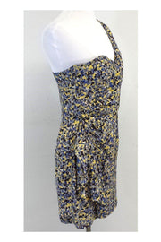 Current Boutique-Parker - Blue & Yellow Silk One Shoulder Dress Sz S