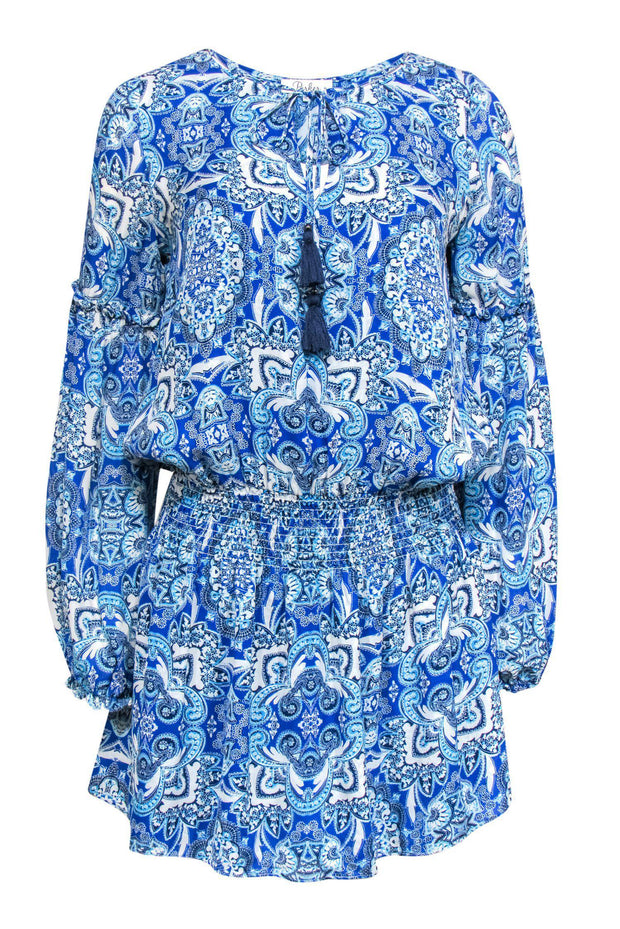 Current Boutique-Parker - Bright Blue Silk Paisley Print Peasant Dress Sz XS