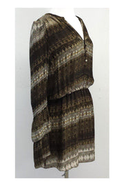 Current Boutique-Parker - Brown & Green Ruffle Sleeve Silk Dress Sz M