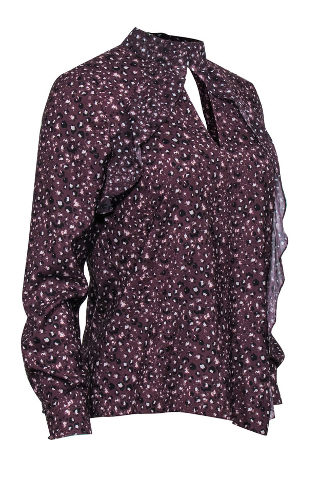 Current Boutique-Parker - Burgundy Leopard Print Ruffled Long Sleeve Blouse Sz XS