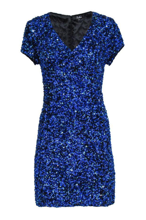 Current Boutique-Parker - Cobalt Blue Sequin Cap Sleeve Sheath Dress Sz 10