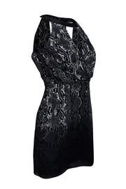 Current Boutique-Parker - Grey Snakeskin Print Silk & Leather Dress Sz S