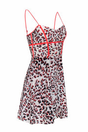 Current Boutique-Parker - Ivory, Coral & Black Print Fit & Flare Silk Mini Dress Sz S