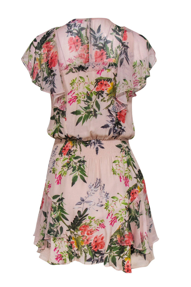 Current Boutique-Parker - Light Pink Floral Print Ruffle Sleeveless Sheath Dress Sz S