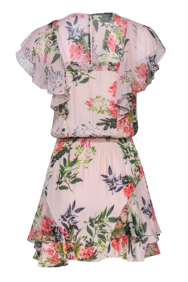 Current Boutique-Parker - Light Pink Floral Print Ruffled Silk Blend Dress Sz XS