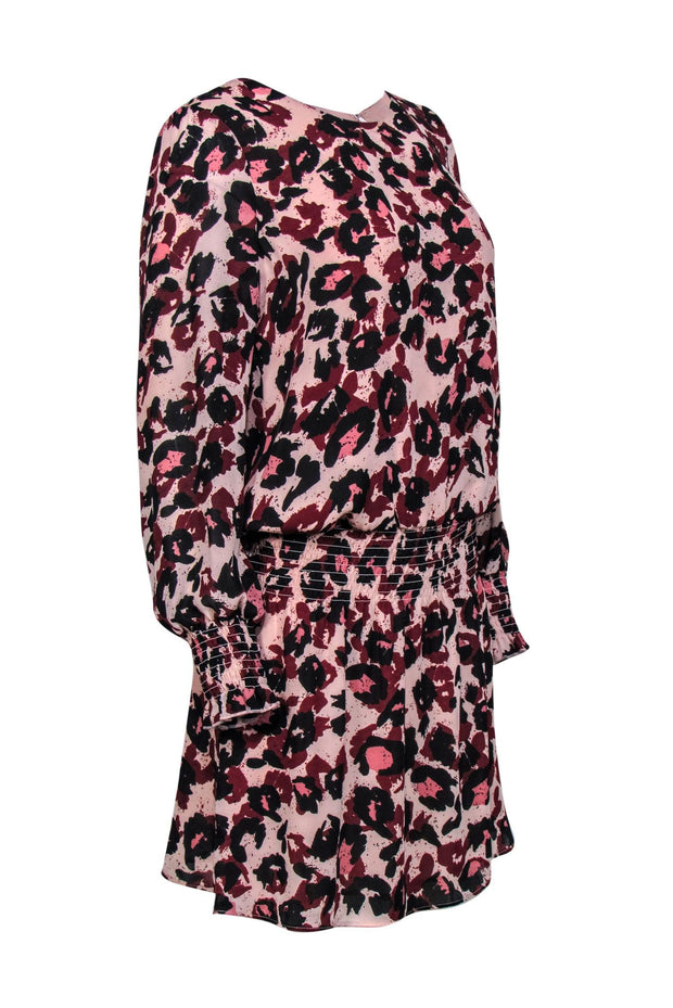 Current Boutique-Parker - Light Pink, Maroon & Black Leopard Print Drop Waist Dress Sz M