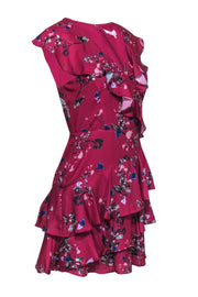 Current Boutique-Parker - Magenta & Blue Floral Tiered Ruffle Short Sleeve Mini Dress Sz XS