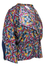 Current Boutique-Parker - Multicolor Floral Print Balloon Sleeve Silk Blouse Sz S