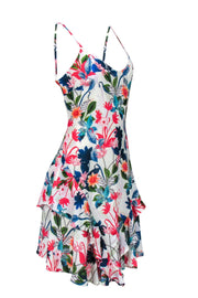 Current Boutique-Parker - Multicolor Floral Print Midi Dress w/ Ruffle Hem Sz L