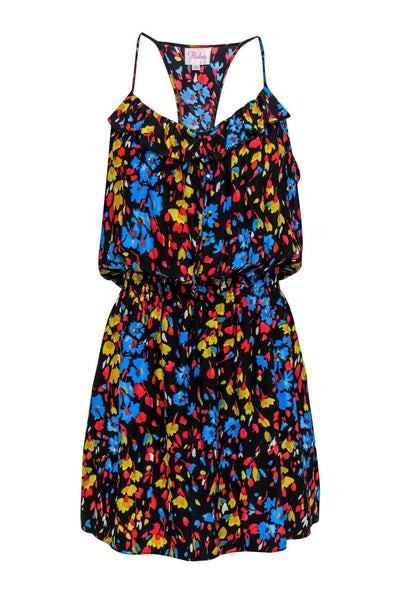 Current Boutique-Parker - Multicolor Floral Print Silk Spaghetti Strap Dress Sz L