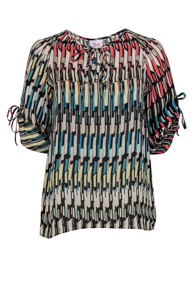 Current Boutique-Parker - Multicolored Printed Silk Peasant Top Sz XS
